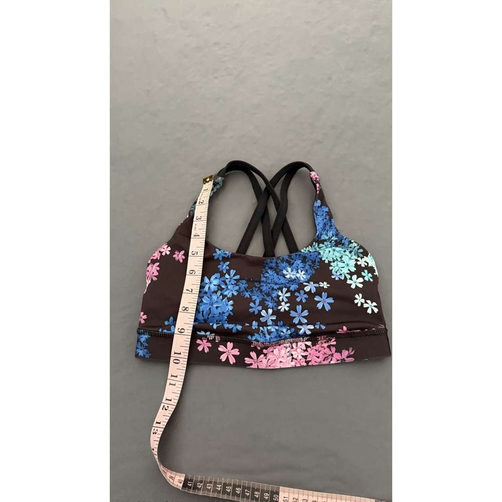 Lululemon Sports Bra Size 4 Brown Floral Criss Cross Back Athletic No Pads - Picture 4 of 7